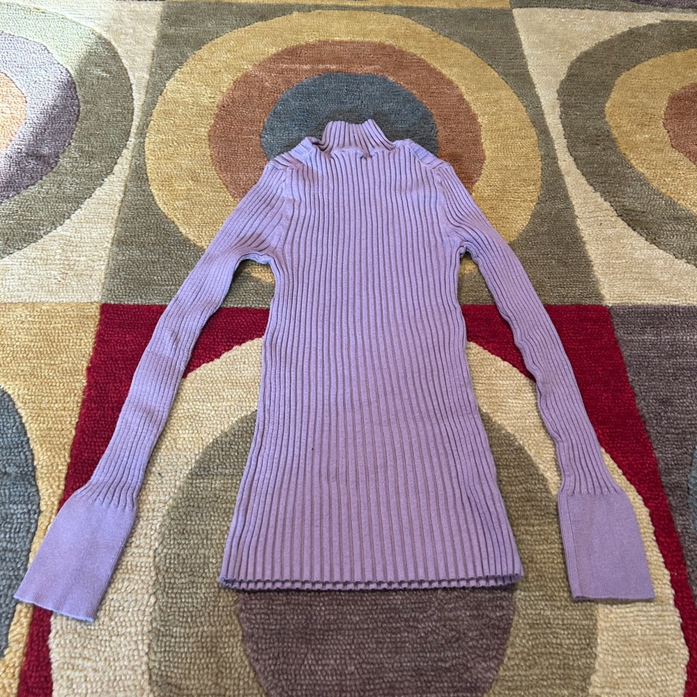 Lavender Purple Ribbed Mock Neck Slim Fit Sweater Top Wide Sleeve Women’s XXS